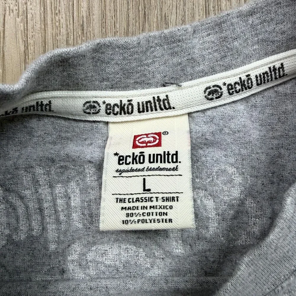 Ecko Unltd Shirt Mens Large Gray Y2K Graphitti Logo Graphic Rhino Brand Classic